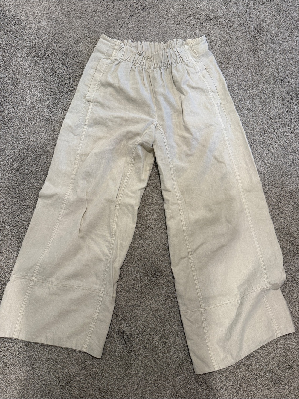 Free People Cream Wide-Leg Linen Pants